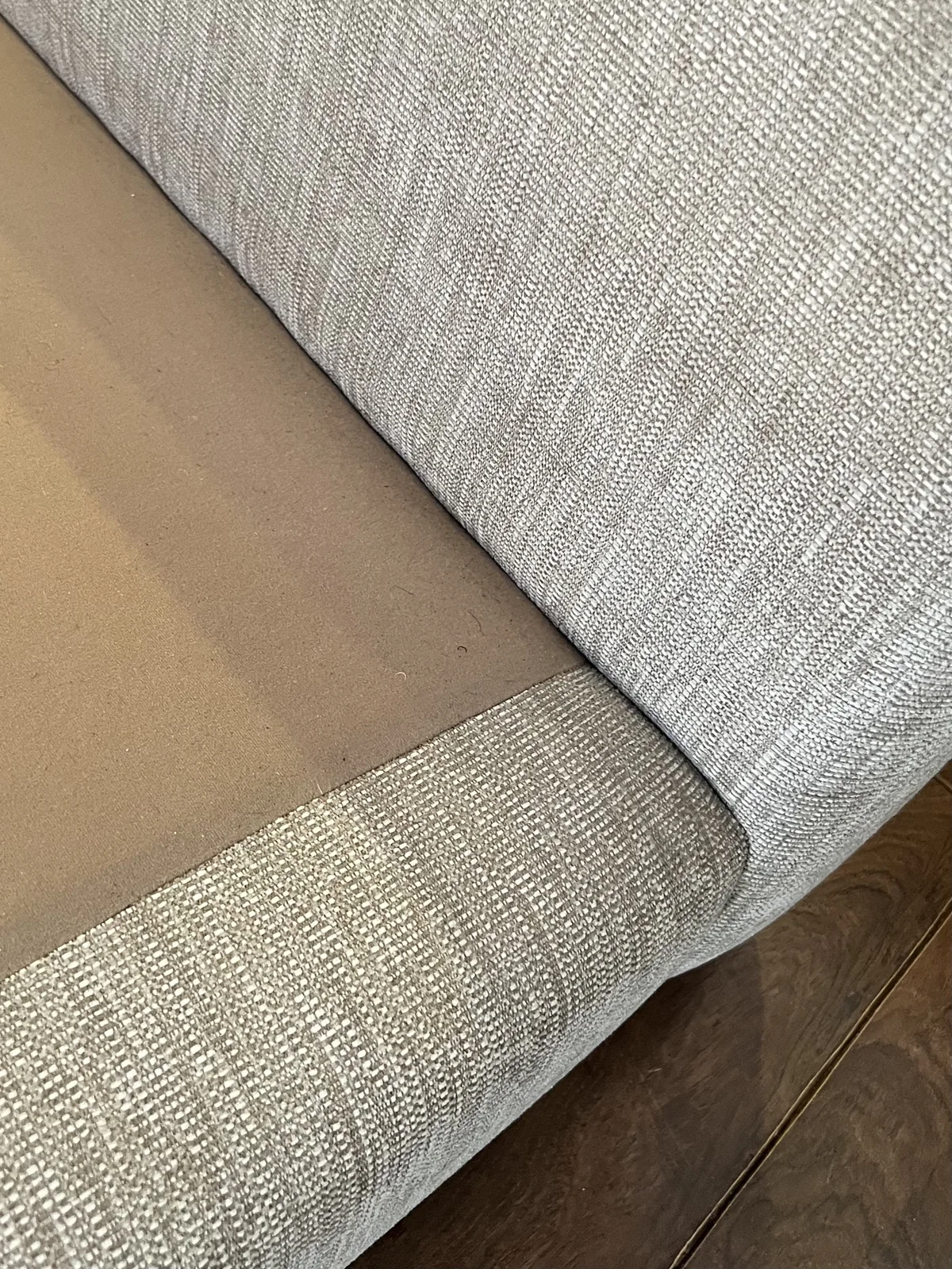 Sofa upholstery after professional treatment of blue ink and marker-like stains