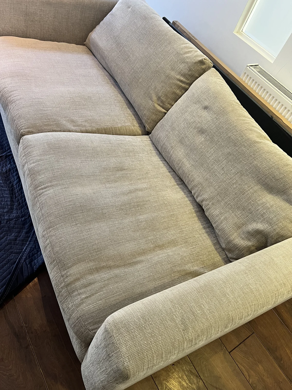 Sofa after professional cleaning of food and sugary drink stains