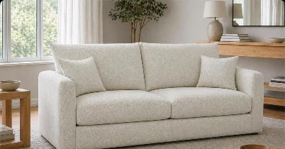 Light upholstered sofa in a living room