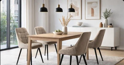 Upholstered dining chairs arranged around a table